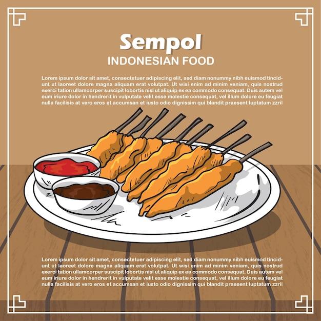 dibujar a mano ilustración de comida indonesia