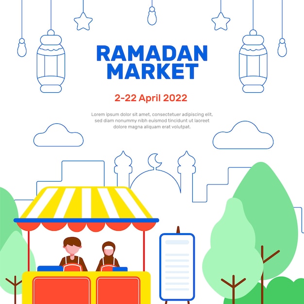 Vector dibujar a mano ilustración plana del mercado de ramadán