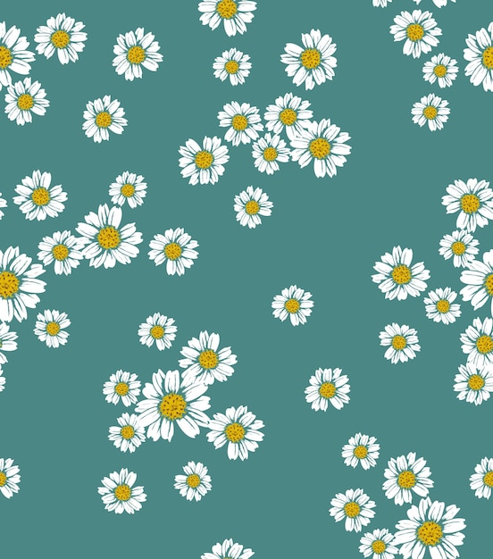 Dibujar a mano el patrón sin costuras floral en papel tapiz de fondo amarillo ilustración vectorial de flores blancas.