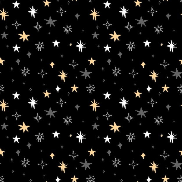 Dibujar a mano patrón de estrellas sobre fondo negro