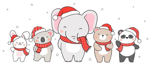 Dibujar pancartas animales felices para navidad e invierno.