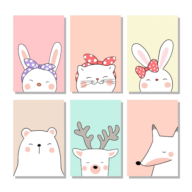 Dibujar tarjetas de felicitación con lindos animales en pastel.
