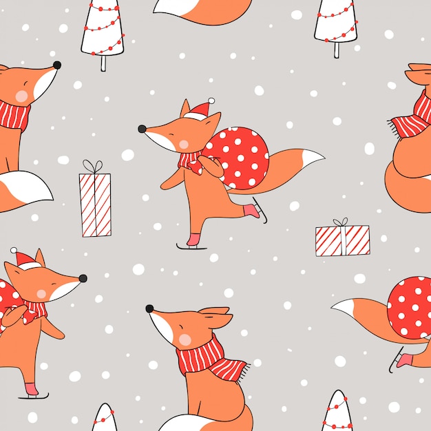 Dibujar zorro de patrones sin fisuras en la nieve para Navidad.
