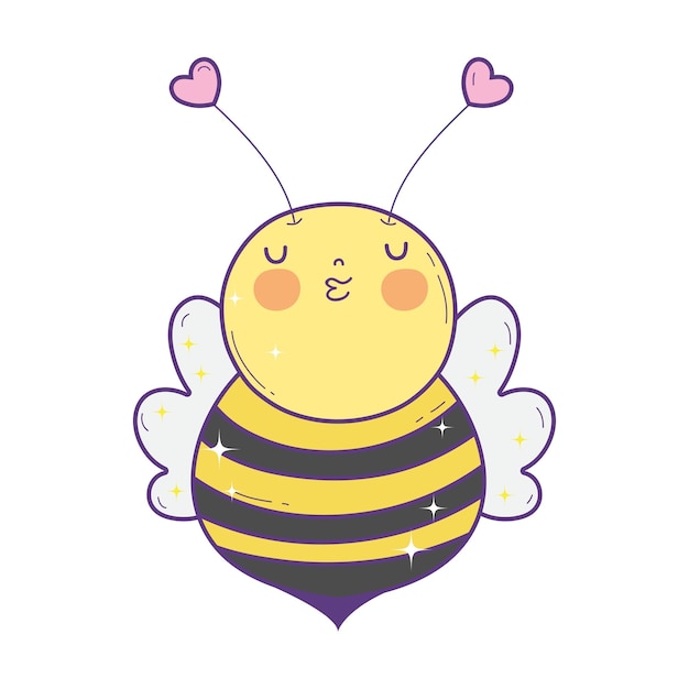 un dibujo de una abeja con corazones y una abejor con corazones en él
