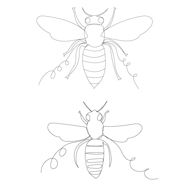 Dibujo de abeja en un vector aislado de boceto de línea continua