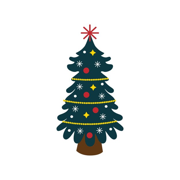 Dibujo abstracto de un árbol de Navidad decorado festivo sobre un fondo blanco Vector