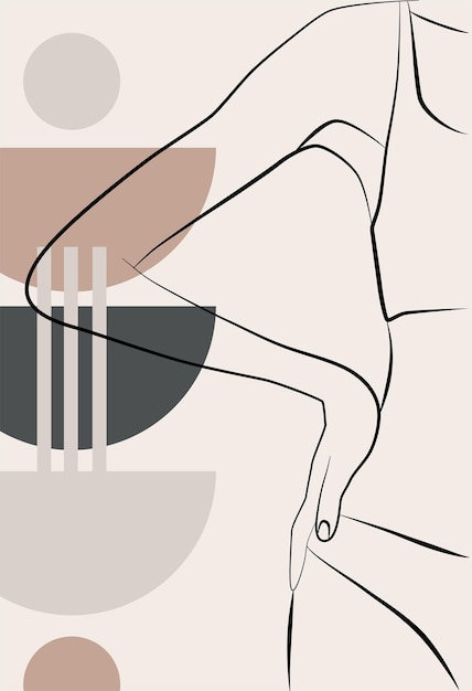 Dibujo abstracto con elementos de silueta de rostro femenino de formas geométricas simples en un dibujo lineal