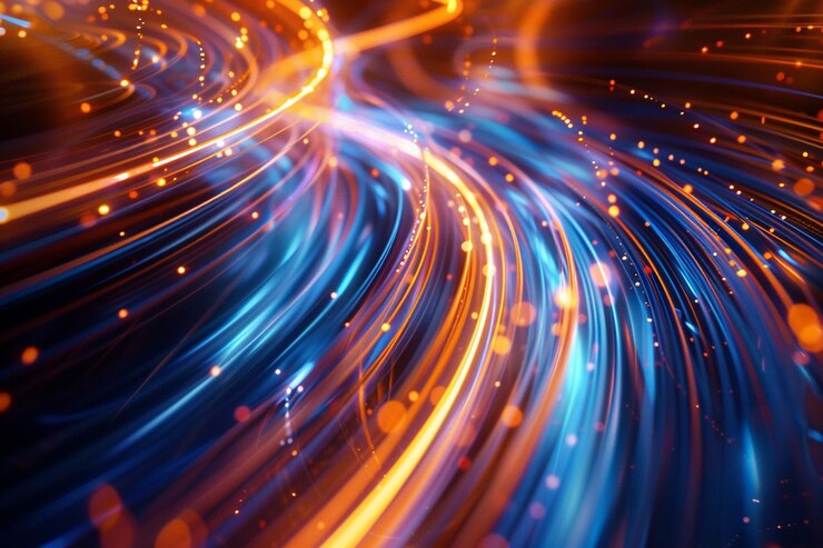 Vector dibujo abstracto de rayos de luz coloridos en un túnel luces de automóviles con exposición nocturna azul