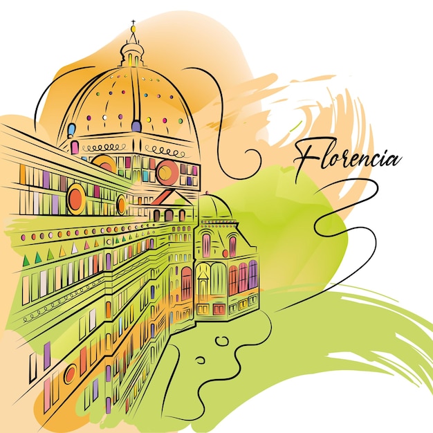 Vector dibujo acuarela del paisaje urbano de florencia ilustración vectorial