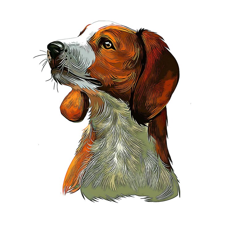 Vector dibujo de acuarela de perro coonhound inglés americano ilustración dibujada a mano