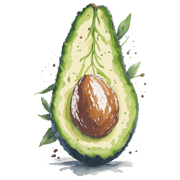 Un dibujo de un aguacate con una hoja.