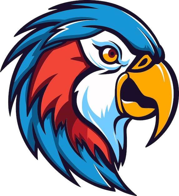 un dibujo de un águila con un pico azul y rojo