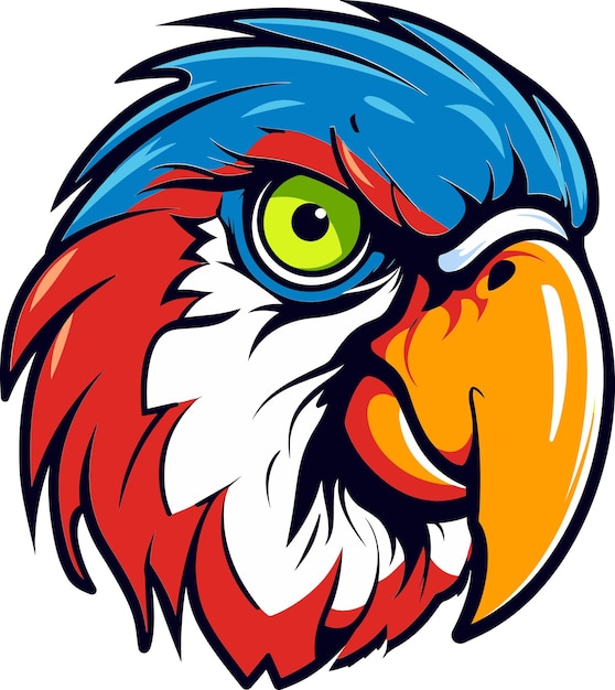 un dibujo de un águila roja y azul con un pico azul
