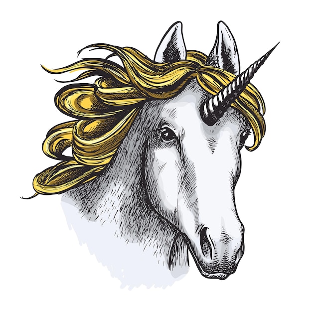 Dibujo aislado de unicornio con cabeza de animal mágico