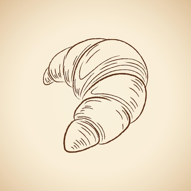 Vector dibujo al carboncillo de un icono de croissant en una ilustración vectorial de fondo beige