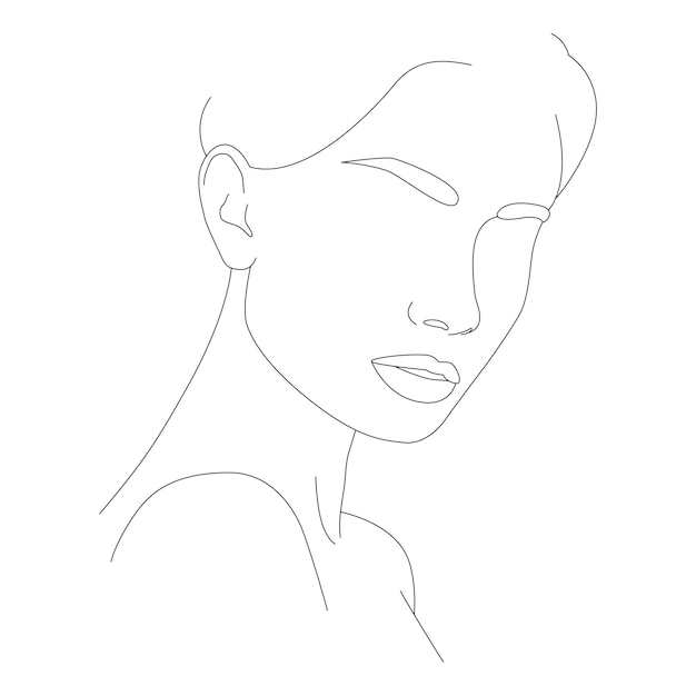Dibujo al estilo de una línea Boho girl Retrato de minimalismo
