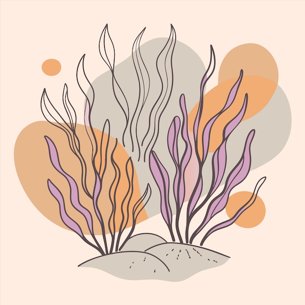 un dibujo de un alga con colores púrpura y naranja