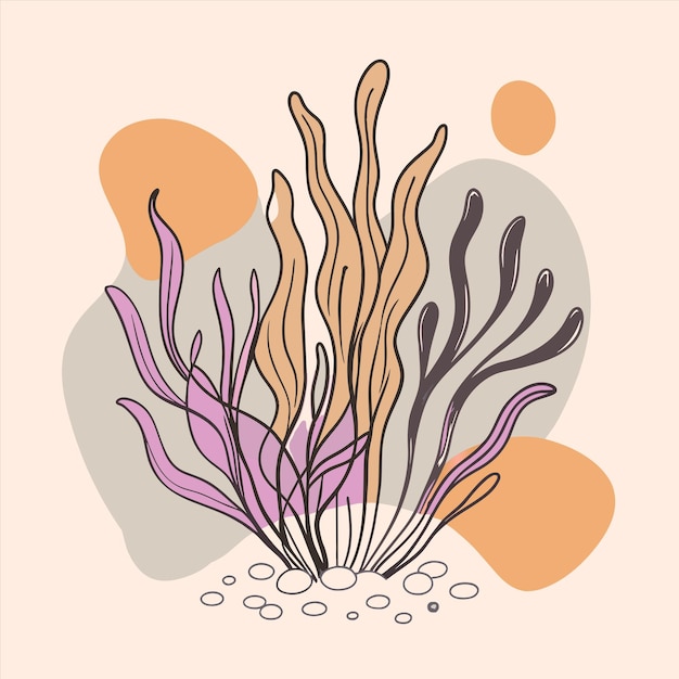 un dibujo de un alga púrpura y naranja