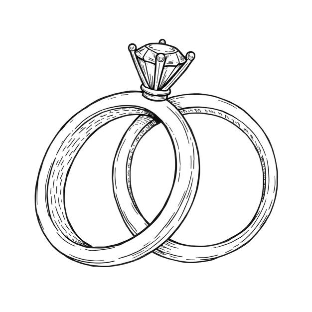 Dibujo de anillo de boda Ilustración vectorial Página para colorear