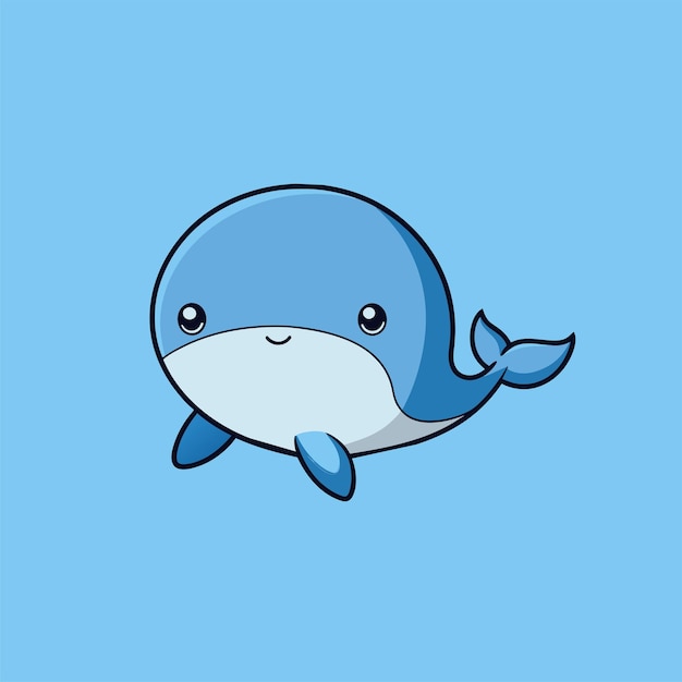 Un dibujo animado de una ballena azul con una cara blanca y un fondo azul