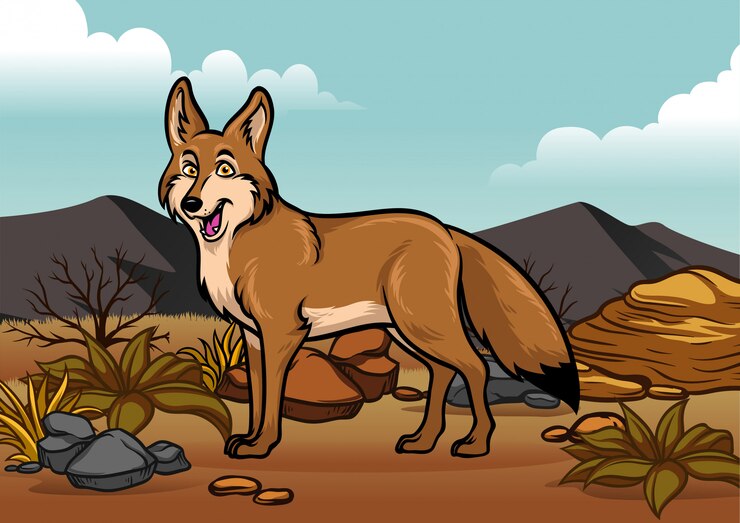 Vector dibujo animado de coyotes en el postre.