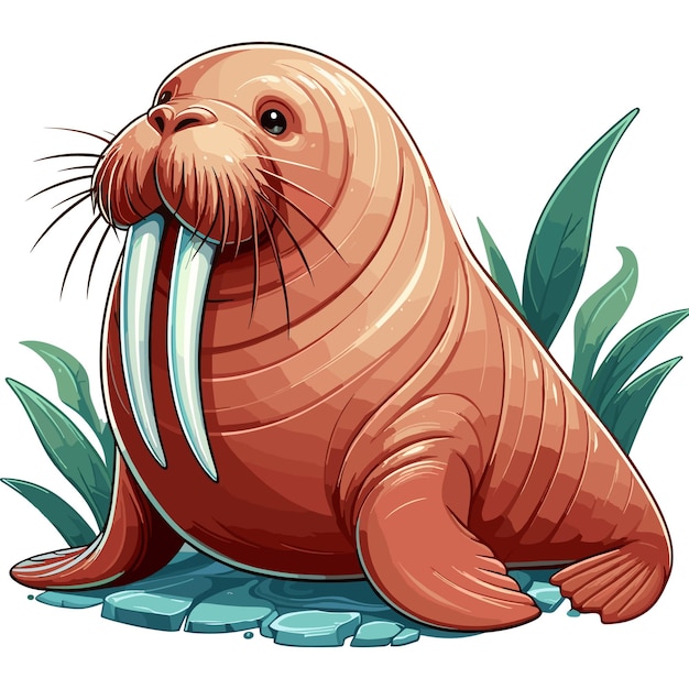 El dibujo animado de Cute Walrus Fish Ilustración vectorial de fondo blanco de estilo