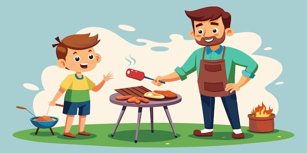 un dibujo animado de un hombre cocinando en una parrilla con un hombre cocinado en ella