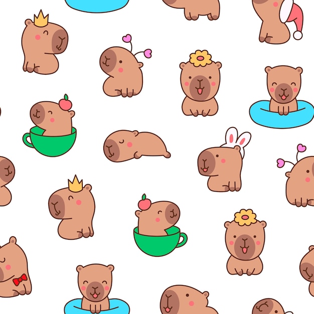 El dibujo animado kawaii capybara sin costuras
