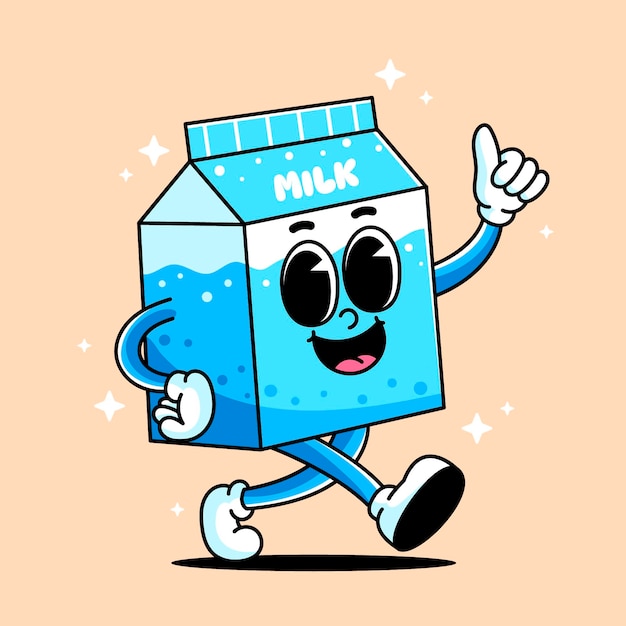 El dibujo animado de la leche feliz
