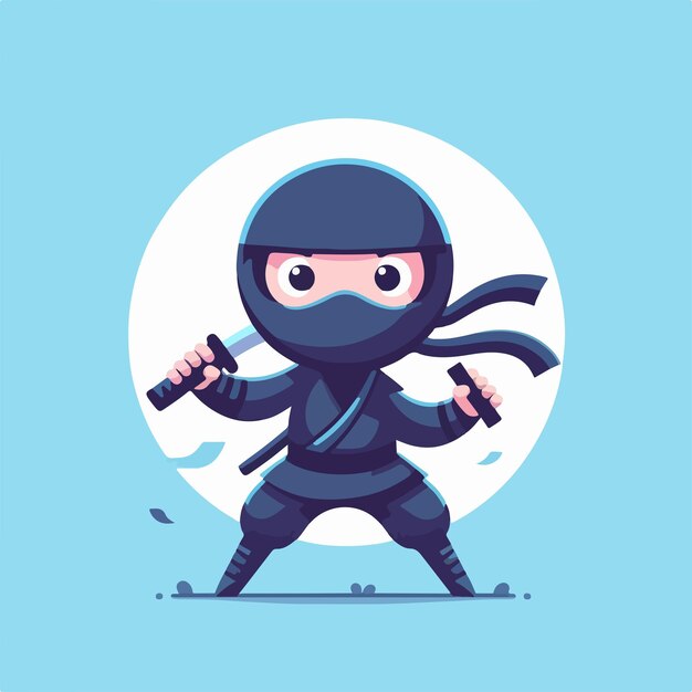 Vector un dibujo animado de un ninja con un fondo azul