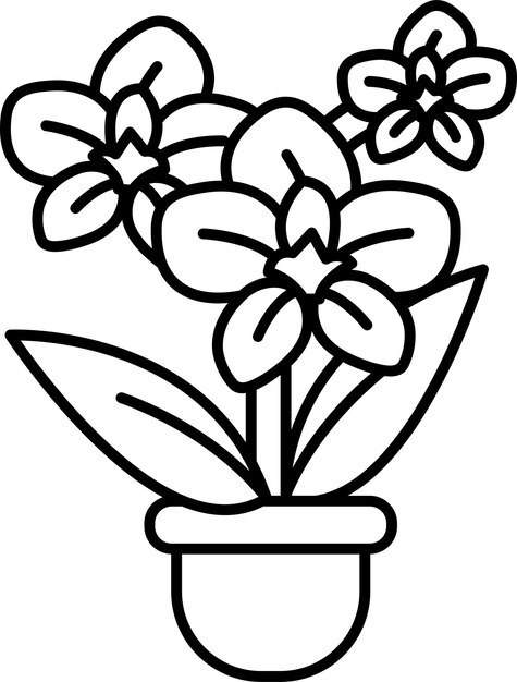 Un dibujo animado de una olla de flores con tres flores blancas en ella