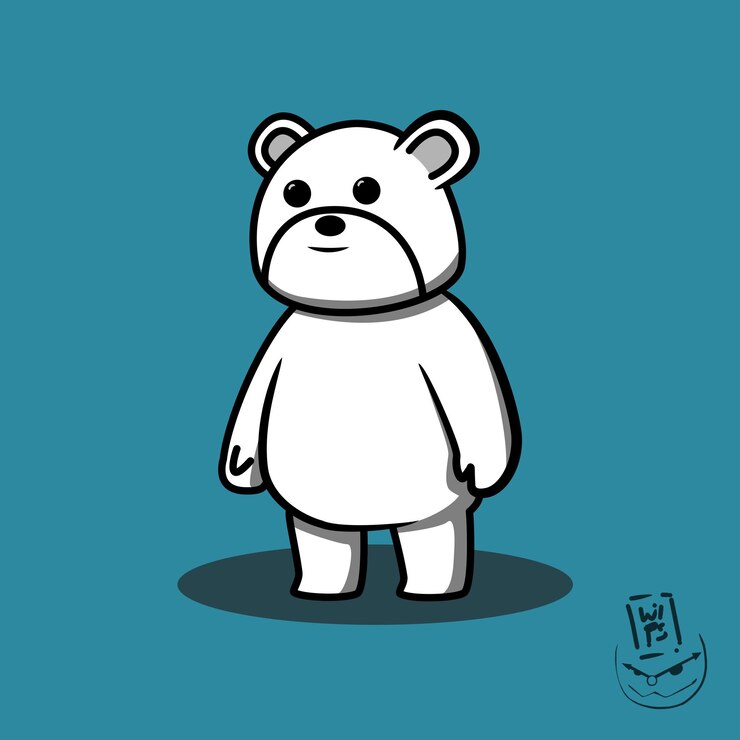 un dibujo animado de un oso con un fondo azul con un dibujo de un oso