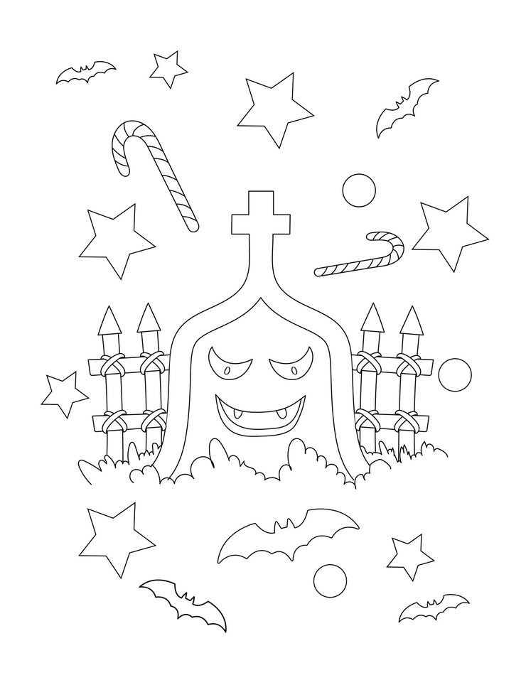 Un dibujo animado de una página de colorear de Halloween para niños