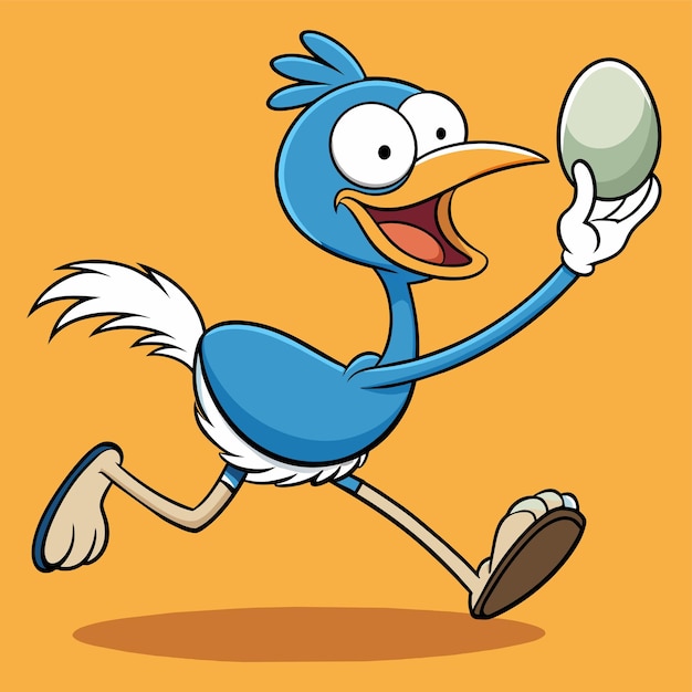 Vector dibujo animado de un pájaro azul con un pico azul y un huevo blanco en el medio