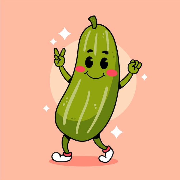 Vector un dibujo animado de un pepino con las palabras paz en él