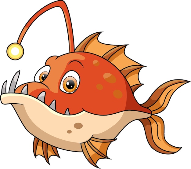 El dibujo animado del pez pescador en fondo blanco