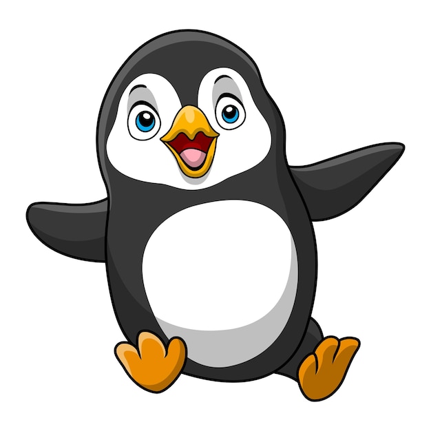 El dibujo animado del pingüino en fondo blanco