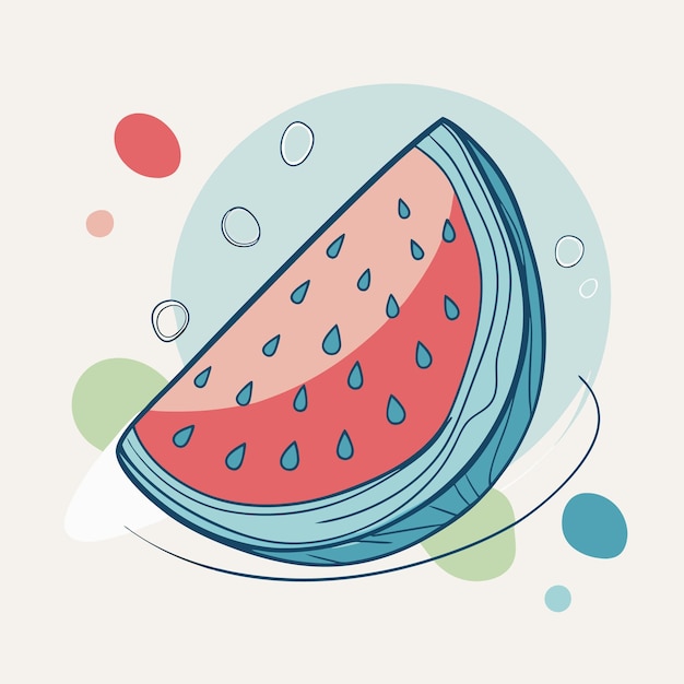 Un dibujo animado de una rebanada de sandía con elementos de fondo abstractos
