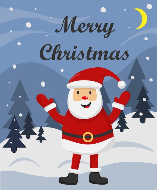 un dibujo animado de Santa Claus de pie en la nieve con una cara feliz