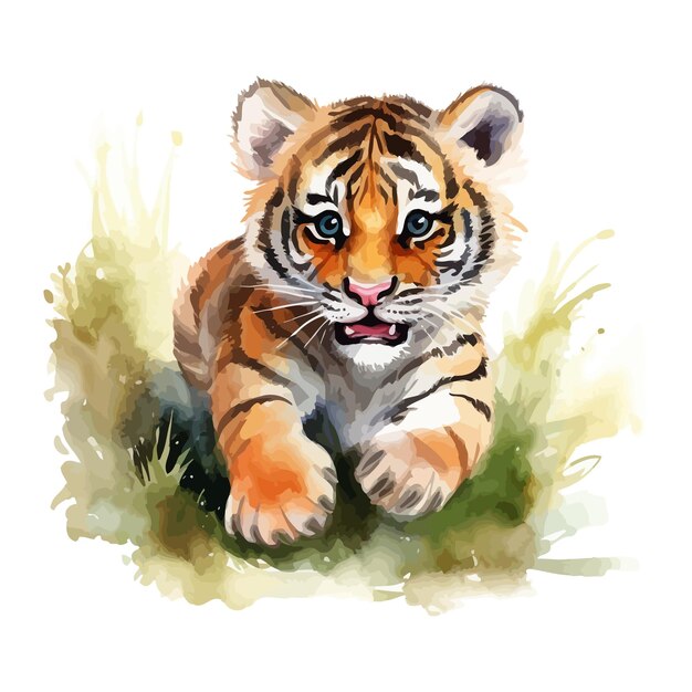 Vector el dibujo animado del tigre en el estilo de la pintura en acuarela