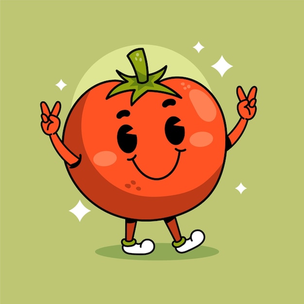 un dibujo animado de un tomate rojo con las palabras paz en él