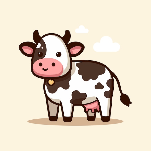 El dibujo animado de la vaca Kawaii es una ilustración vectorial de diseño plano.