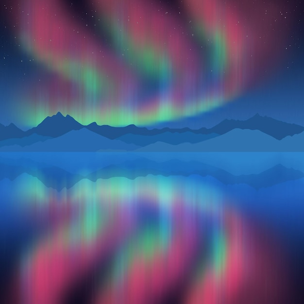 Vector dibujo de año nuevo festivo, aurora boreal reflejada en el mar