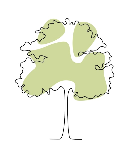 Vector dibujo de árbol de garabato en arte lineal sobre fondo de mancha verde