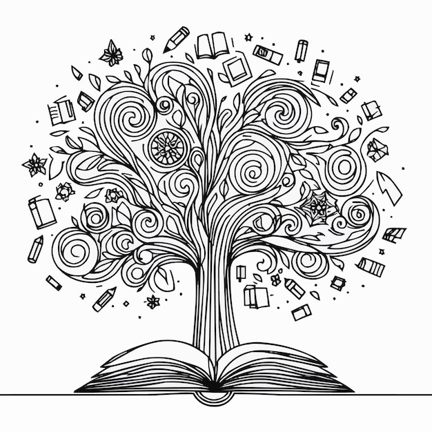 un dibujo de un árbol con un libro que dice árbol en él