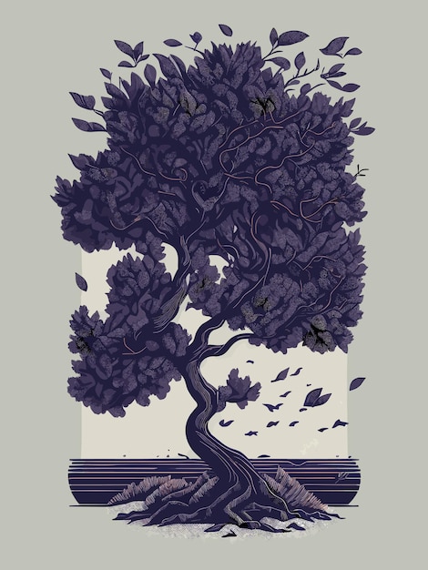 Dibujo de un árbol con luna llena de fondo