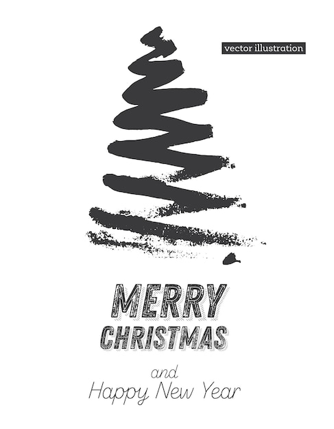 Dibujo de árbol de Navidad aislado sobre fondo blanco Feliz Navidad Silueta de árbol de abeto dibujado a mano