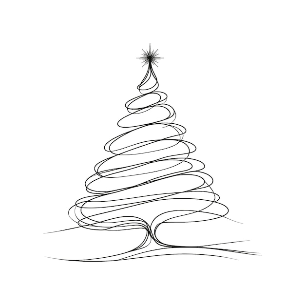 un dibujo de un árbol de navidad con una estrella un árbol de Navidad representado a través de líneas que fluyen