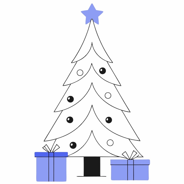 un dibujo de un árbol de Navidad con una estrella azul en él