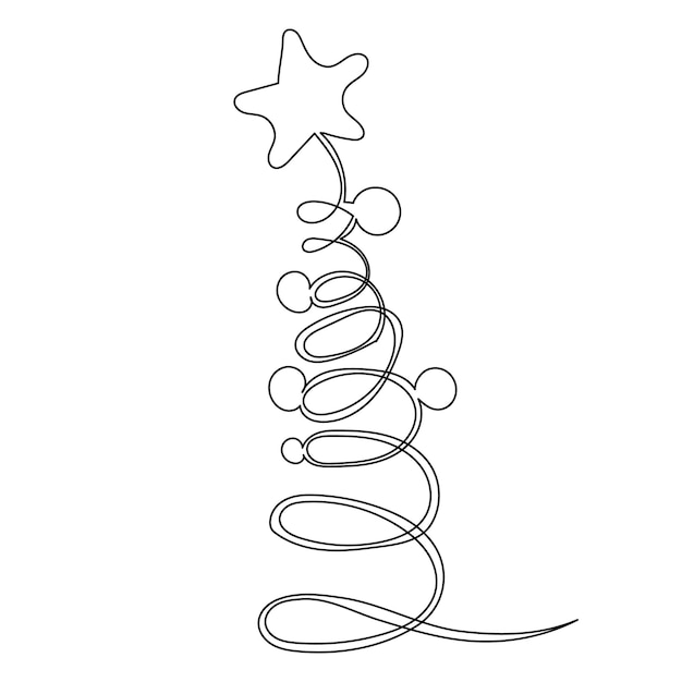 Dibujo de árbol de Navidad por una línea continua, aislada